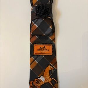 Orange and Black Plaid Tie